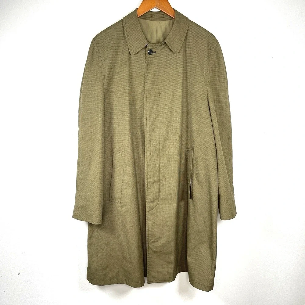 Gleneagles Mens Houndstooth Trench Coat Size 40 Lined Rain Stain Repellent